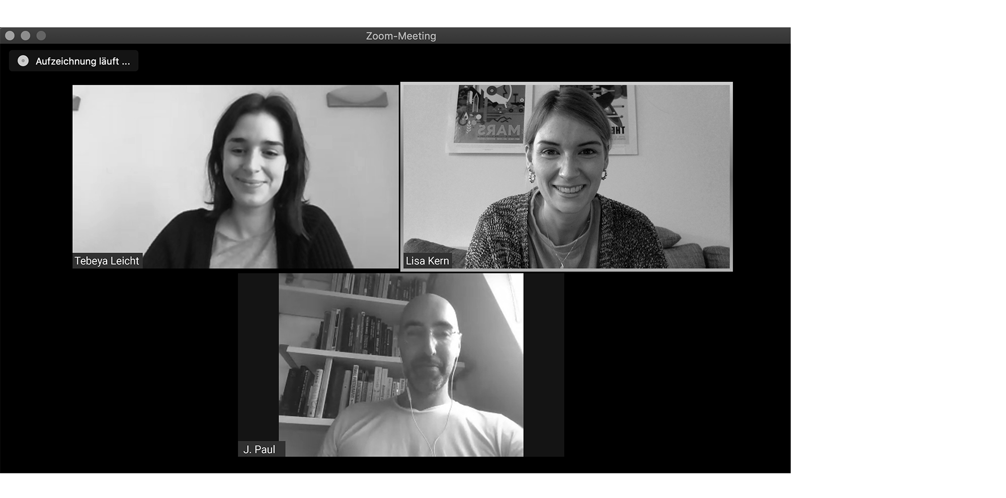 Zoom Call Screenshot drei Personen