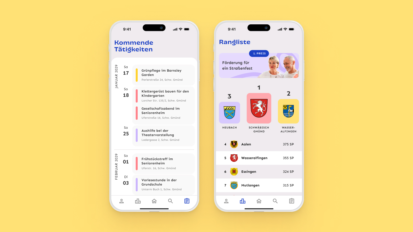 upcoming activities and the ranking in the mitMensch app